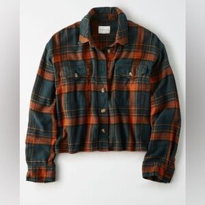 American Eagle Flannel Crop Shirt Deep Green and Rust